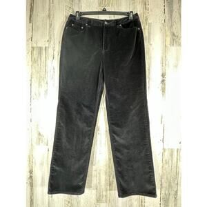 Talbots Black Velvet Pants Size 12 (32x30.5) Straight Leg High Rise Stretch Vtg